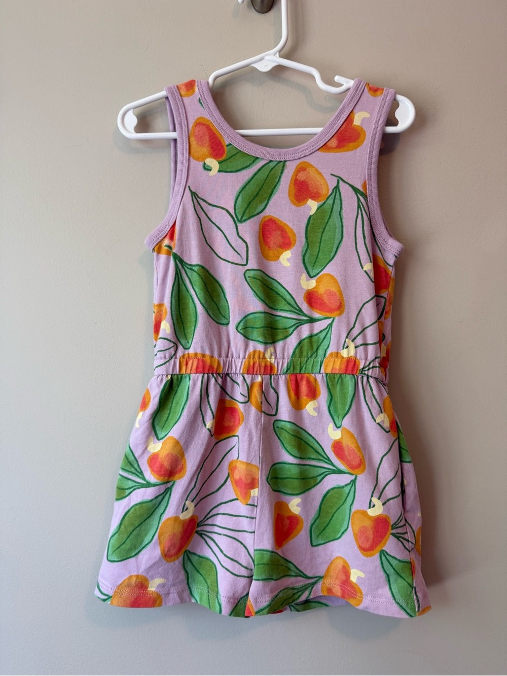Tea Collection Floral Tank Romper Size 4 | Lavender Peach Fruit | VGUC